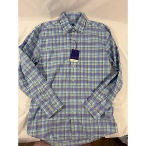 Alan Flusser Mens S Blue Purple Flip Cuff 100% Cotton Button Down NWT